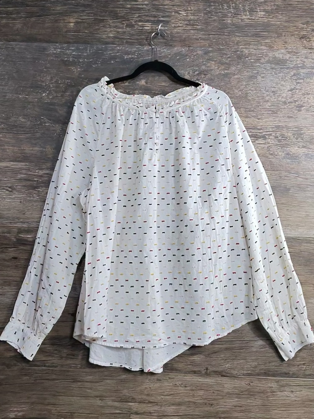 St. John's Bay White Peasant Blouse with Multicolor Dots
